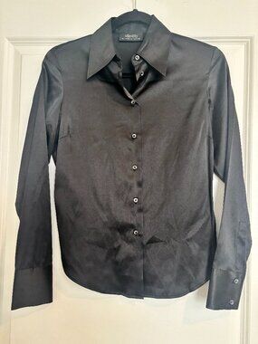 Identity by Lord & Taylor Black Silk Blouse | Stretch Silk V-Neck Top  Size 2